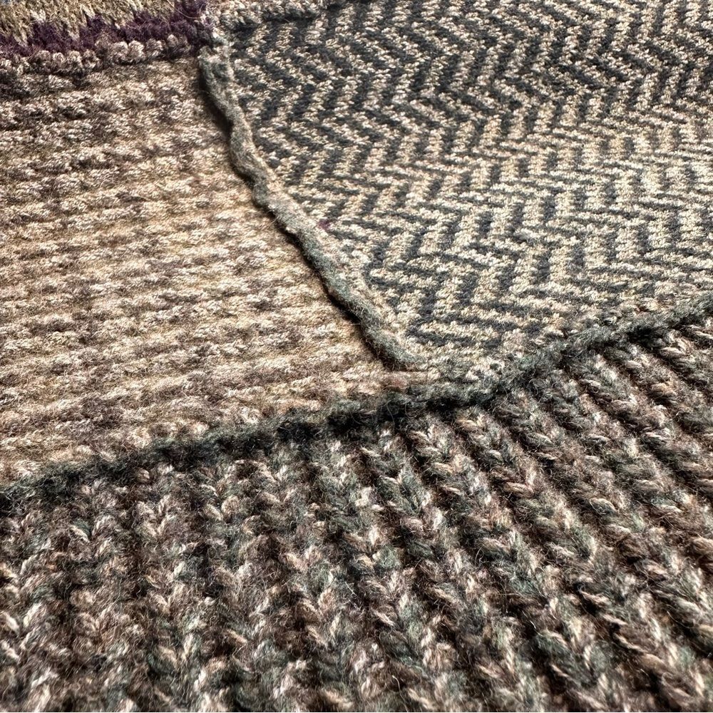 Polo Ralph Lauren Turtleneck Knit Poncho Olive and Brown Fair Isle Patchwork - Picture 16 of 16